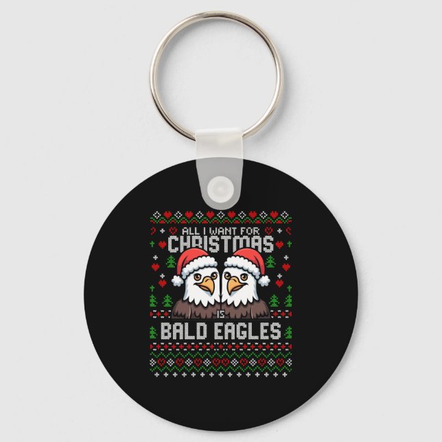 Cute Bald Eagles Christmas Ugly Xmas Sweater Patri Keychain (Front)