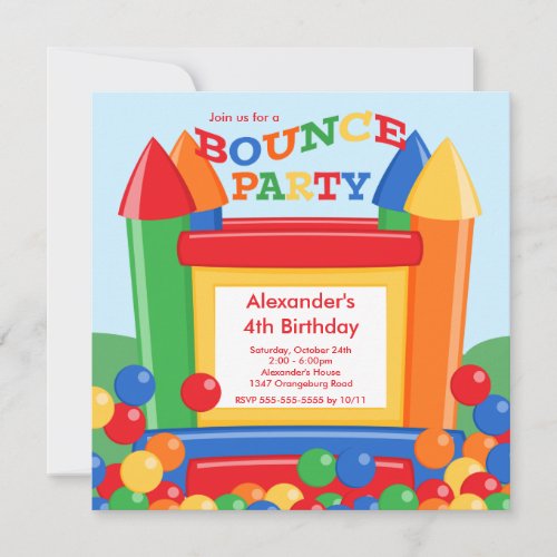 Cute Ball Pit Bounce House Birthday Party Invitation