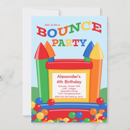 Cute Ball Pit Bounce House Birthday Party Invitation