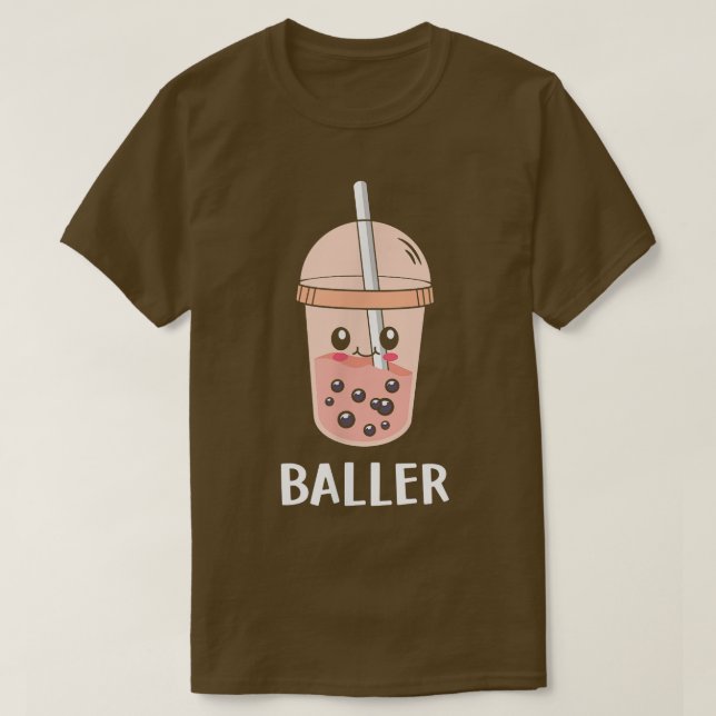 Cute Baller Boba Tea Bubble Tea Anime Kawaii Neko  T-Shirt (Design Front)