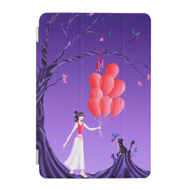 Cute Ballerina and Cat at Midnight Tree iPad Mini Cover (Front)