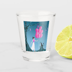 Cute ballerina and cat at midnight tree shot glass