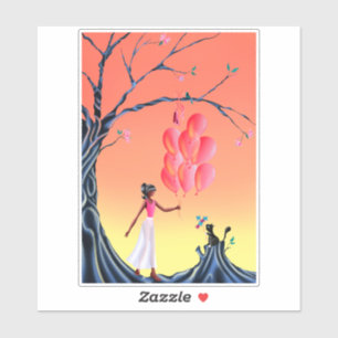 Cute Ballerina and Cat at sunset Tree  Sticker
