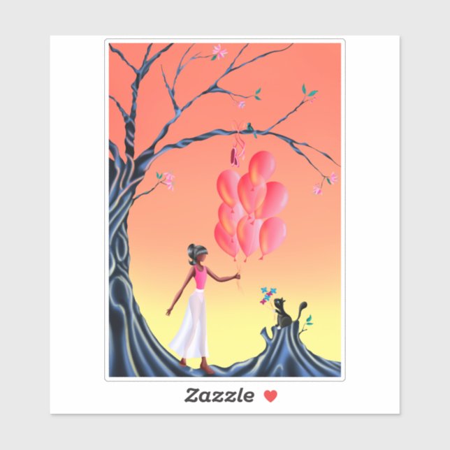 Cute Ballerina and Cat at sunset Tree  Sticker (Sheet)