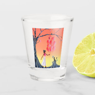 Cute ballerina and cat sunset tree shot glass