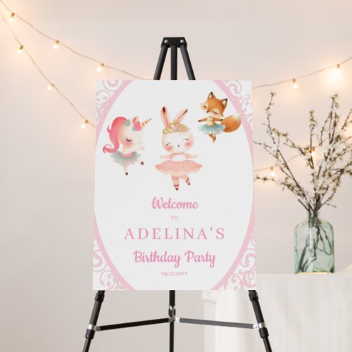 Cute Ballerina Animals Birthday Party Welcome Sign