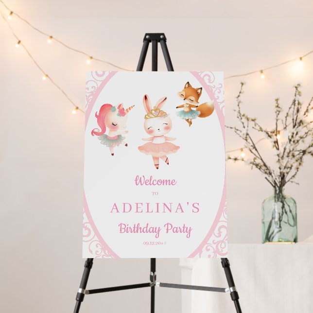 Cute Ballerina Animals Birthday Party Welcome Sign (In Situ (Stand))