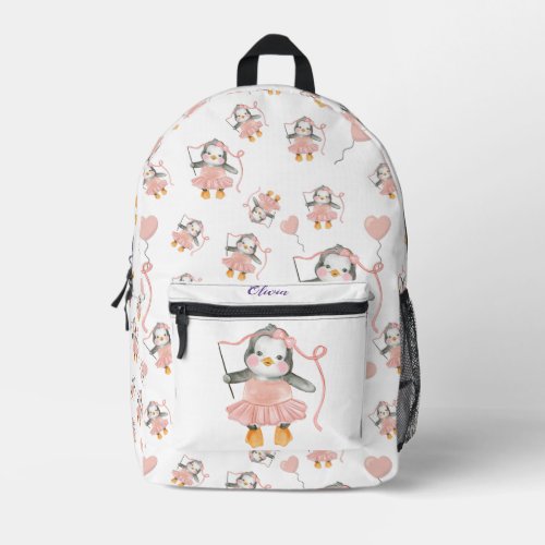 Cute Ballerina Baby Penguin Pink  Printed Backpack