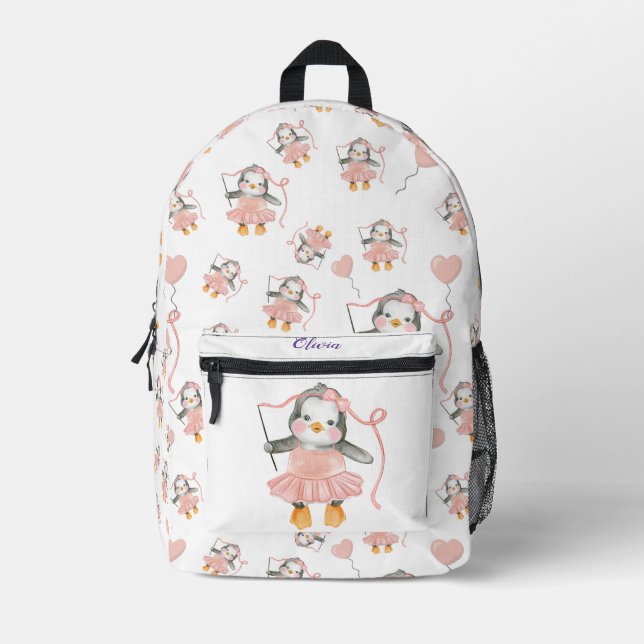 Cute Ballerina Baby Penguin Pink  Printed Backpack (Front)