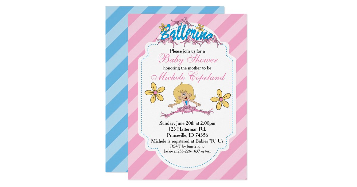Cute Ballerina Baby Shower Theme 2 Invitation Zazzle Com