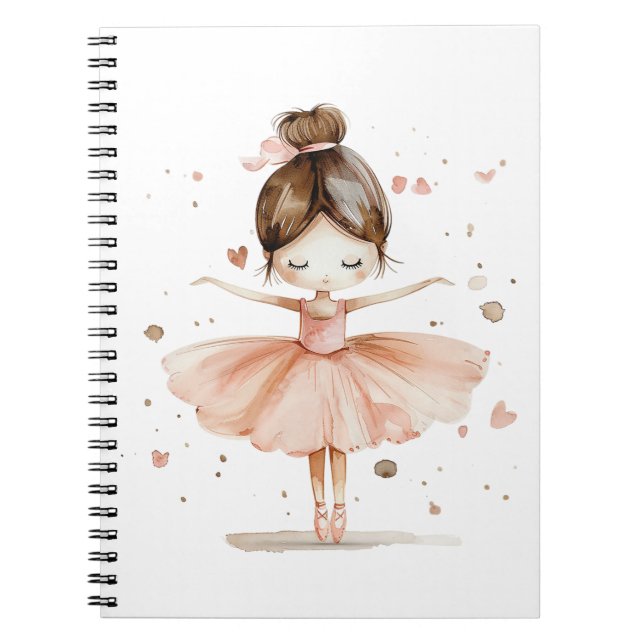 Cute Ballerina Ballet Dance Love Hearts Watercolor Notebook (Front)