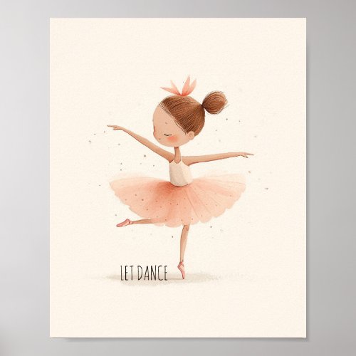 Cute Ballerina Ballet Dance Watercolor Poster