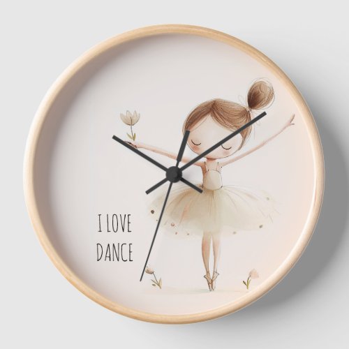 Cute Ballerina Ballet I Love Dance Watercolor Clock