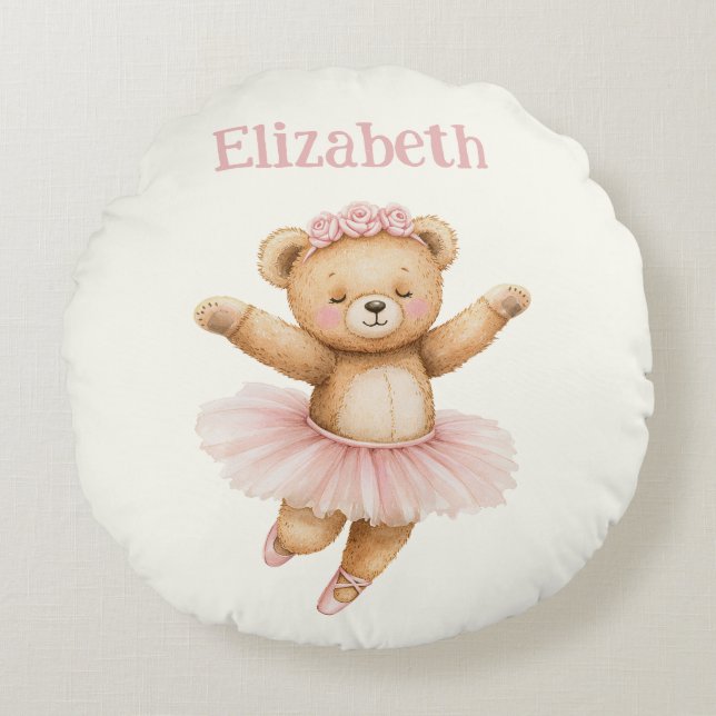 Cute ballerina bear round pillow (Front)
