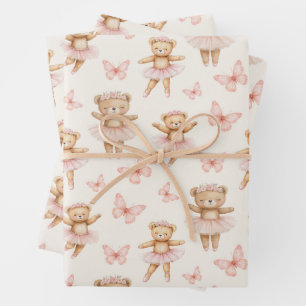Cute ballerina bears wrapping paper sheets