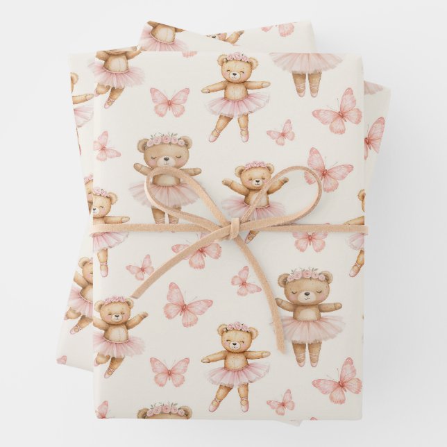 Cute ballerina bears wrapping paper sheets (In situ)
