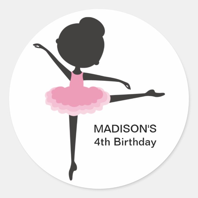 Cute Ballerina Birthday Favor Stickers (Front)