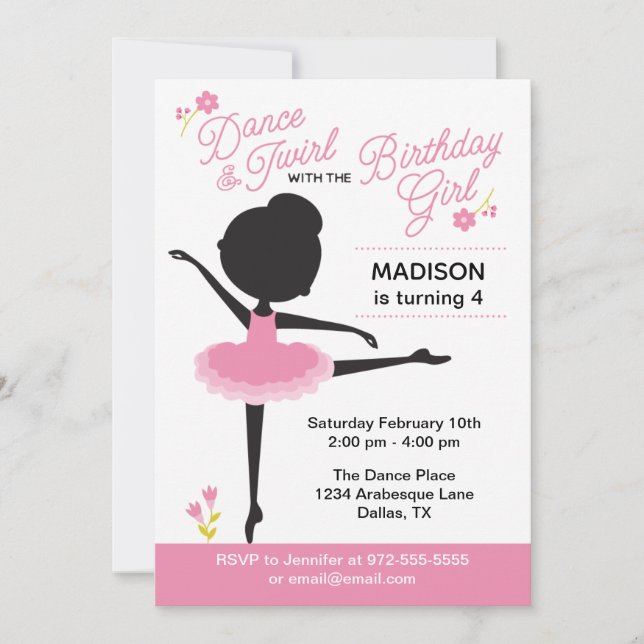Cute Ballerina Birthday Girl Invitations (Front)