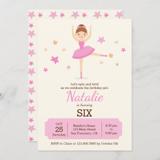 Cute Ballerina Birthday Party Invitation