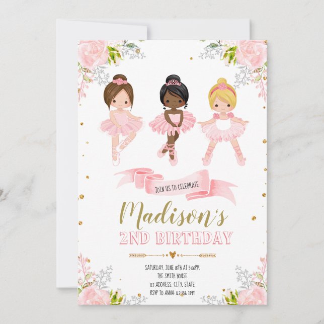 Cute ballerina birthday shower invitation (Front)