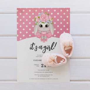 Cute Ballerina Bunny Baby Girl Baby Shower Invitation