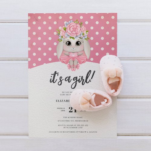 Cute Ballerina Bunny Baby Girl Baby Shower Invitation