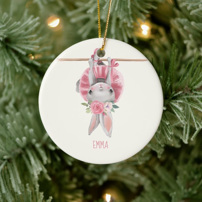 Cute Ballerina Bunny | Personalized Ceramic Ornament (Tree)