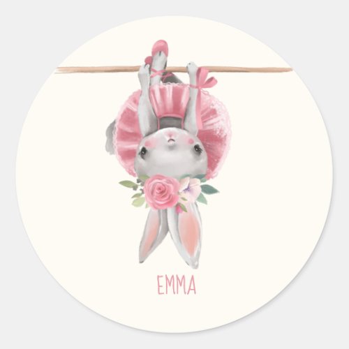 Cute Ballerina Bunny  Personalized Classic Round Sticker