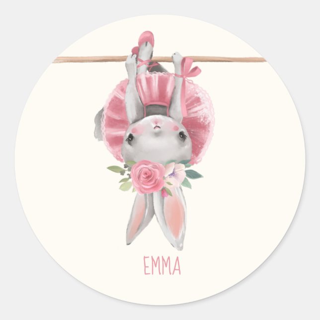 Cute Ballerina Bunny | Personalized Classic Round Sticker (Front)