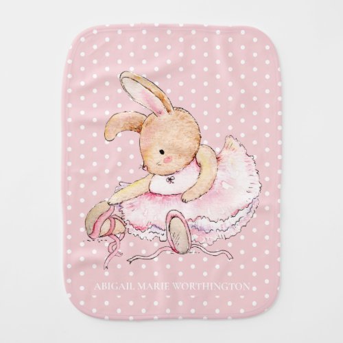 Cute Ballerina Bunny Rabbit Pink Tutu Polka Dots Baby Burp Cloth