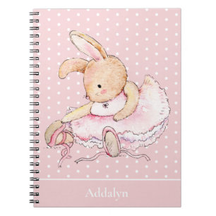 Cute Ballerina Bunny Rabbit Pink Tutu Polka Dots Notebook