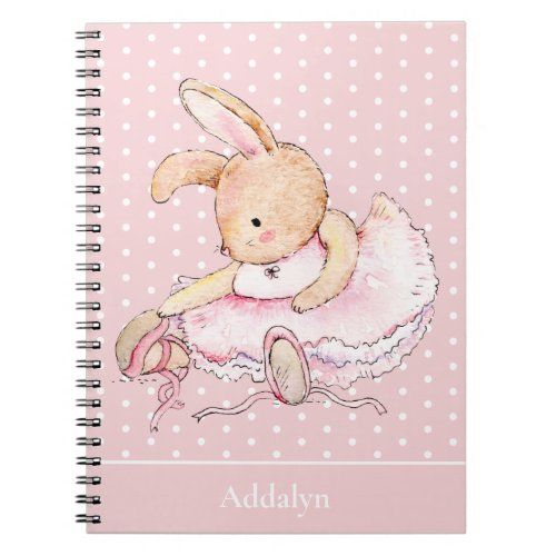 Cute Ballerina Bunny Rabbit Pink Tutu Polka Dots Notebook