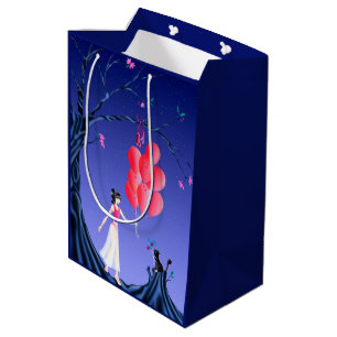 Cute Ballerina & Cat Night Sky Medium Gift Bag