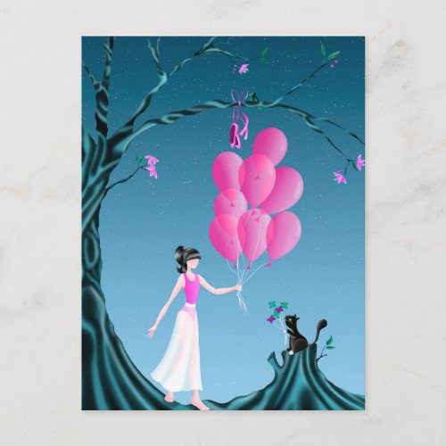 Cute Ballerina  Cat Night Sky Postcard