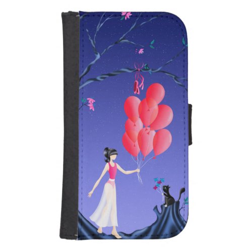 Cute Ballerina  Cat Night Sky Samsung Galaxy Wall Galaxy S4 Wallet Case