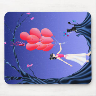 Cute Ballerina & Cat sunset Midnight Tree Mouse Pad