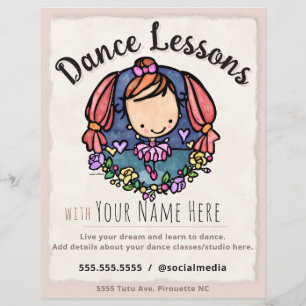 Cute Ballerina Dance Lessons Studio Business Card Flyer