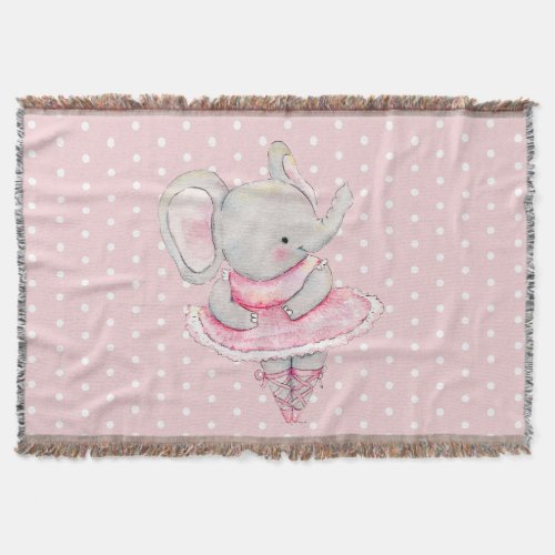 Cute Ballerina Elephant Pink Tutu Polka Dots Throw Blanket