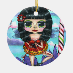 Cute Ballerina Fairy Doll with Boston Terrier Bow Ceramic Ornament