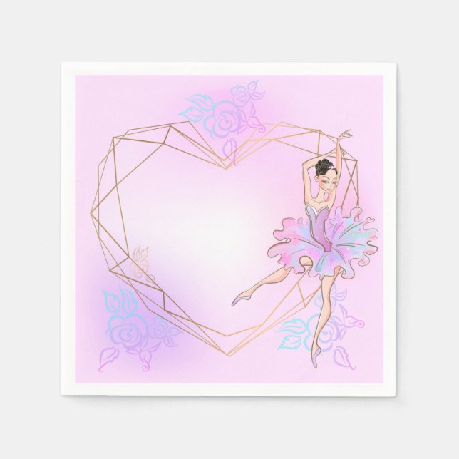 Cute Ballerina Geometric Girls Special Pink Party Napkins (Front)