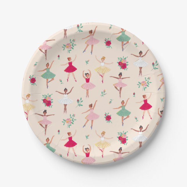 Cute Ballerina Girl Birthday Party Invitation Paper Plates (Front)