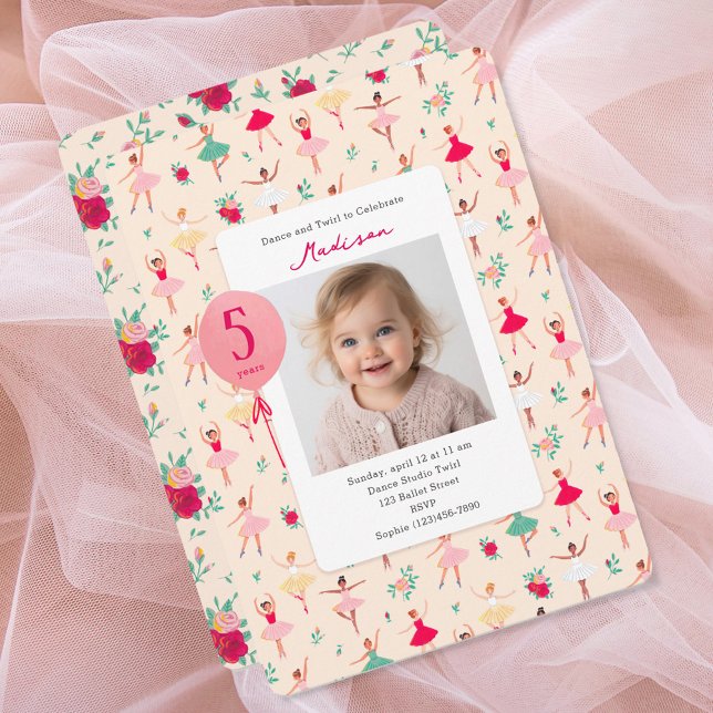 Cute Ballerina Girl Birthday Party Photo Invitation (Cute Ballerina Girl Birthday Party Photo Invitation)