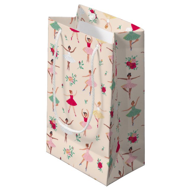 Cute Ballerina Girl Birthday Party Small Gift Bag (Front Angled)