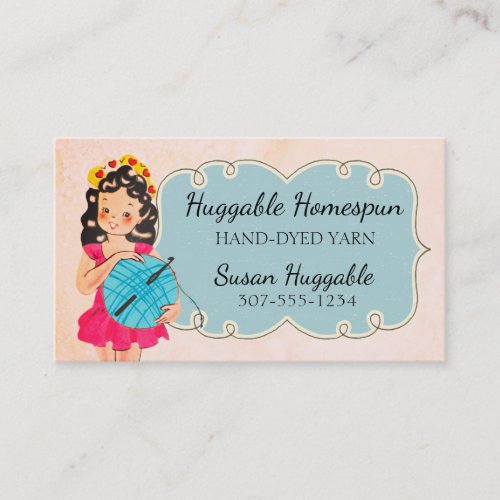 Cute ballerina girl crochet hook ball of yarn business card