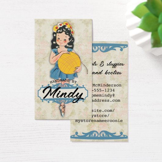 Cute ballerina girl knitting crochet ball of yarn (Desk)