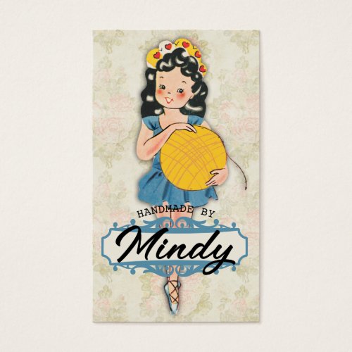 Cute ballerina girl knitting crochet ball of yarn business card templates