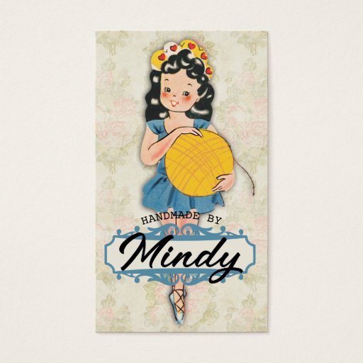 Customizable Cute ballerina girl knitting crochet ball of yarn business card templates