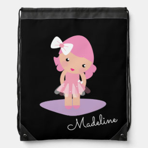 Cute Ballerina Girl Monogrammed Script   Drawstring Bag