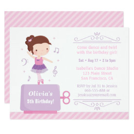 Cute Ballerina Girl Music Box Birthday Party Card