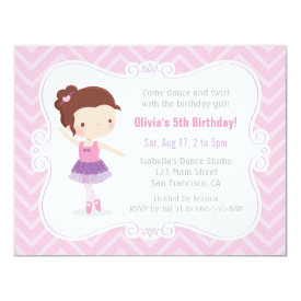 Cute Ballerina Girl Pink Chevron Birthday Party Card